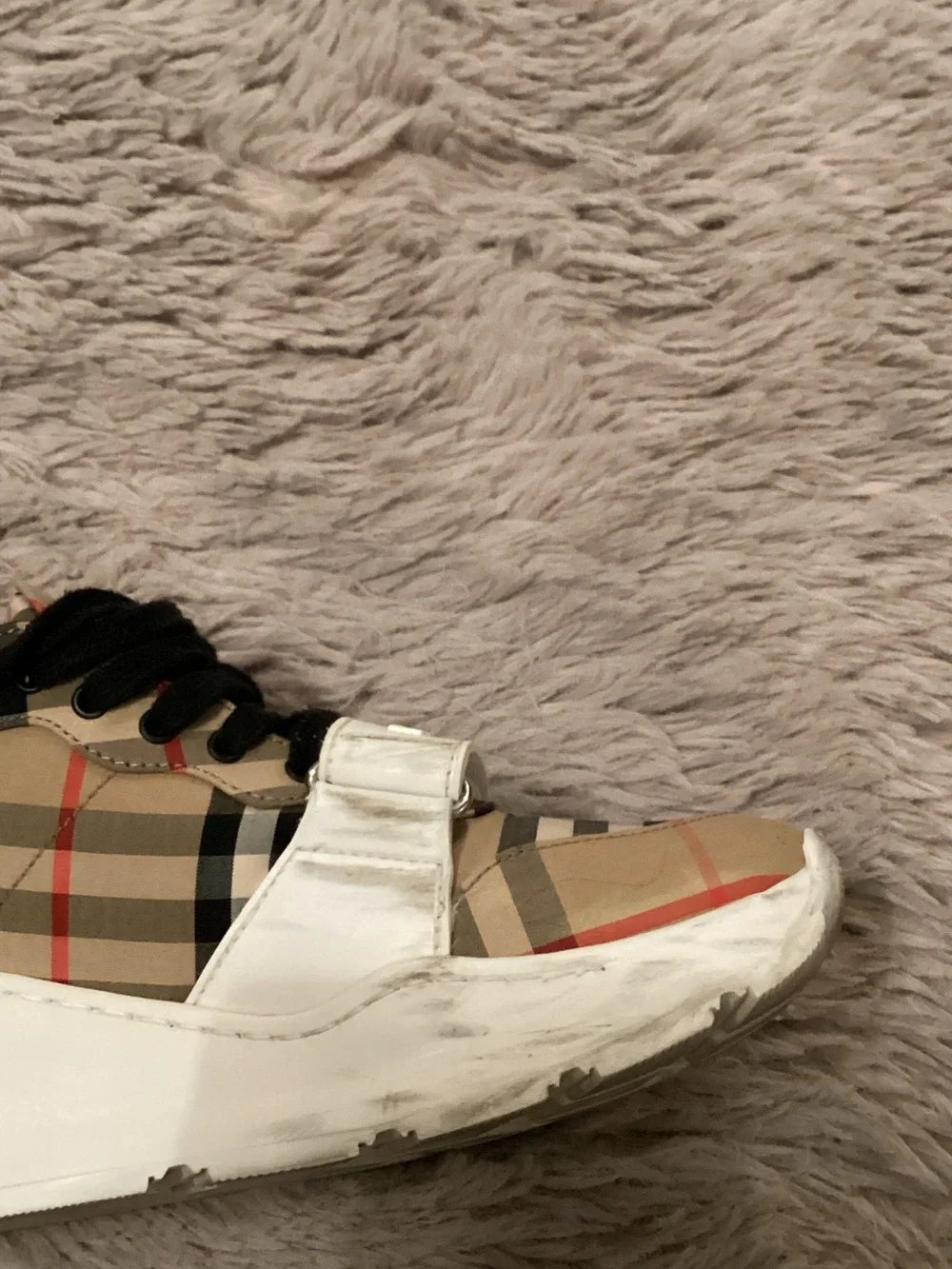 Burberry Beige Check & Black Strap Sneakers